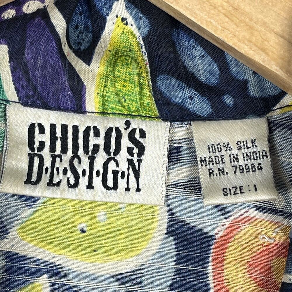 Chico’s Design 100% Silk Slub Floral Beaded Jacket Blue Multicolor Size 1 - Picture 3 of 11